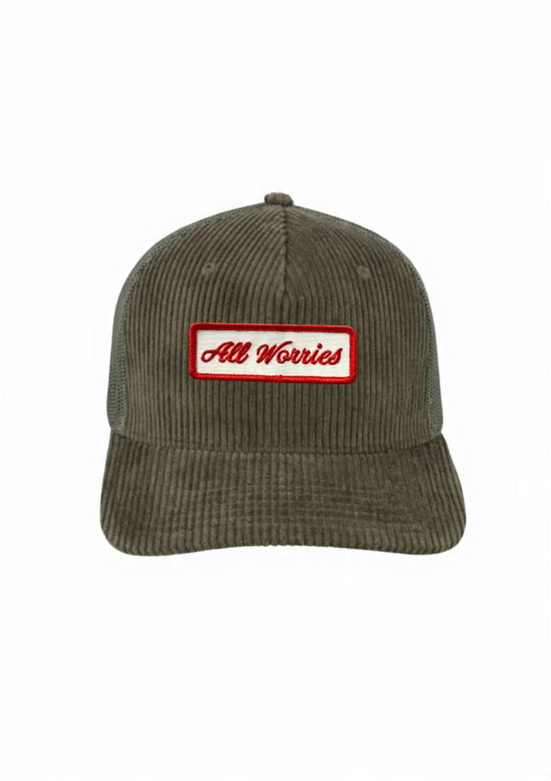 All Worries 5 Panel Corduroy Trucker Cap